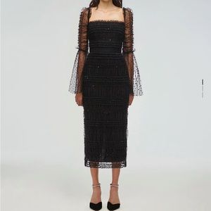 SELF-PORTRAIT BLACK DOT MESH MIDI DRESS